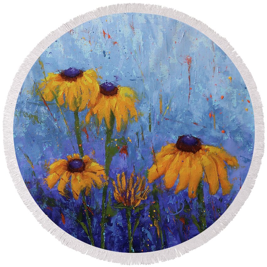 Flowers Round Beach Towel featuring the painting Black-eyed Susans by Monica Burnette