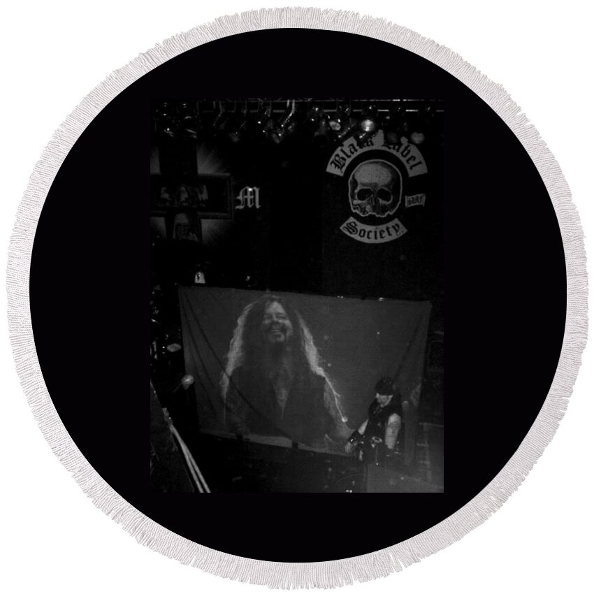 Black Label Society Round Beach Towel featuring the photograph Black Label Dimebag by Samantha Lusby