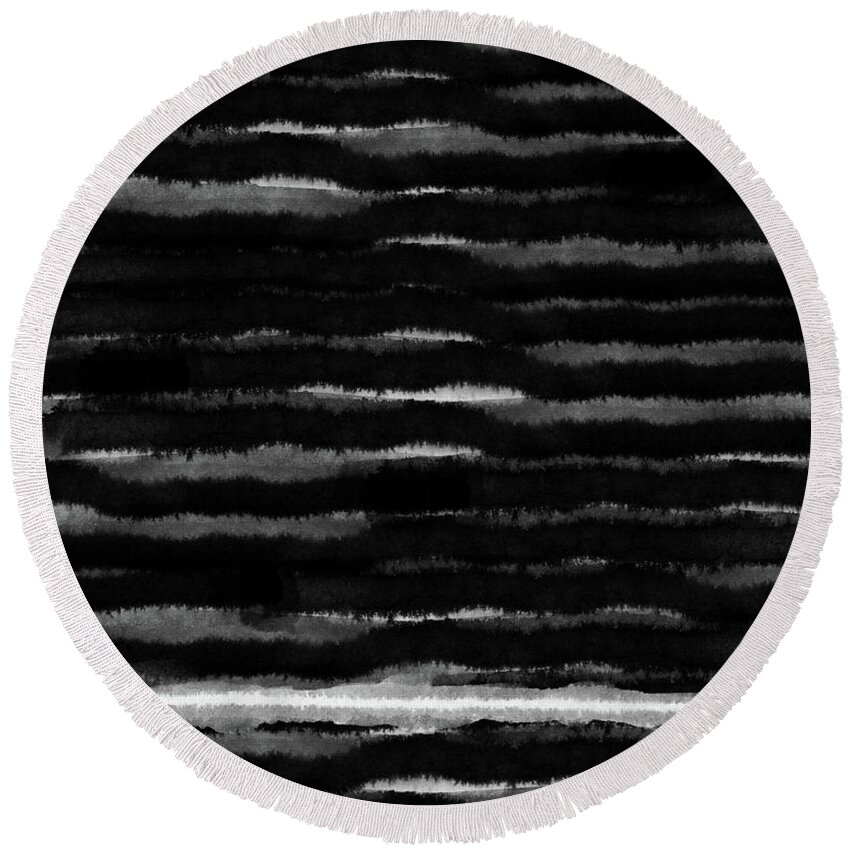 Black Round Beach Towel featuring the painting Black Lines- Art by Linda Woods by Linda Woods