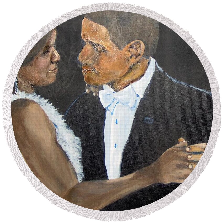 Barack Obama Round Beach Towel featuring the painting Black Love is Black Power by Saundra Johnson