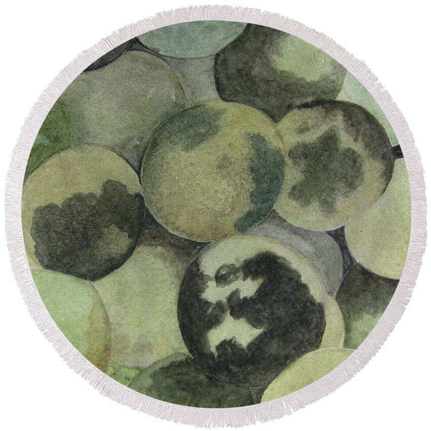 Nuts Round Beach Towel featuring the painting Black Walnuts by Jackie Irwin