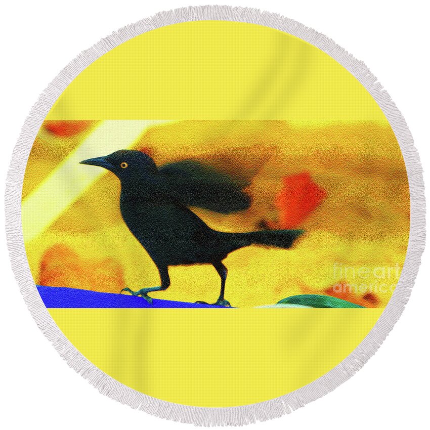 Bird Round Beach Towel featuring the photograph Blackbird by Madeline Ellis