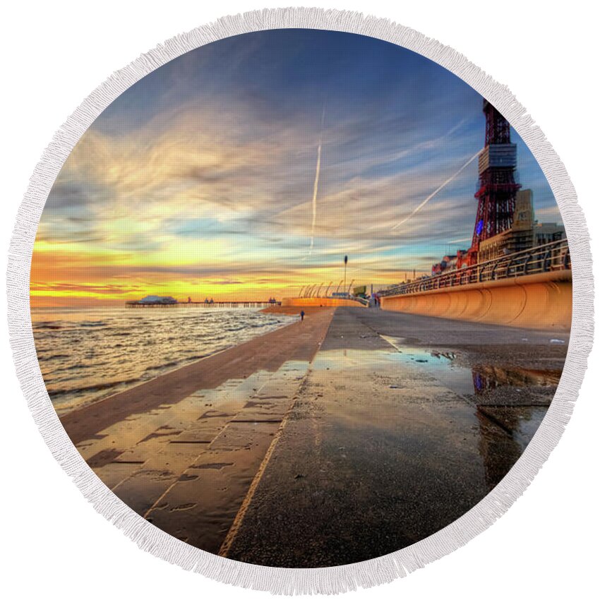 Photography Round Beach Towel featuring the photograph Blackpool Sunset by Yhun Suarez