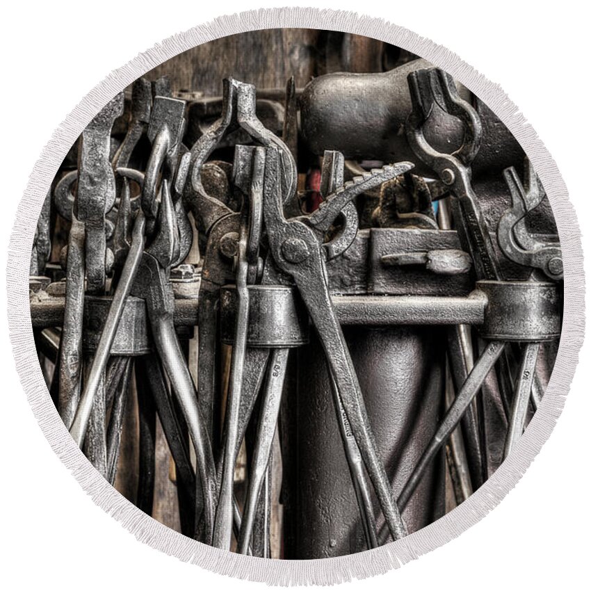 Tools Round Beach Towel featuring the photograph Blacksmith Tools by Mike Eingle