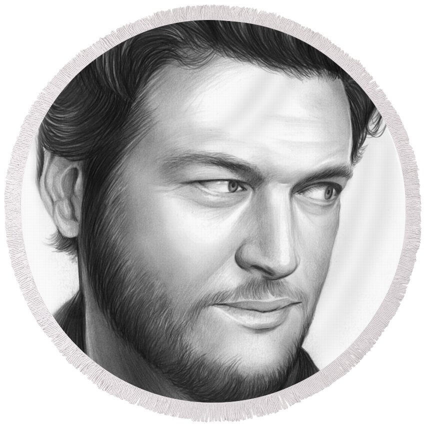 Celebrity Round Beach Towel featuring the drawing Blake Shelton by Greg Joens