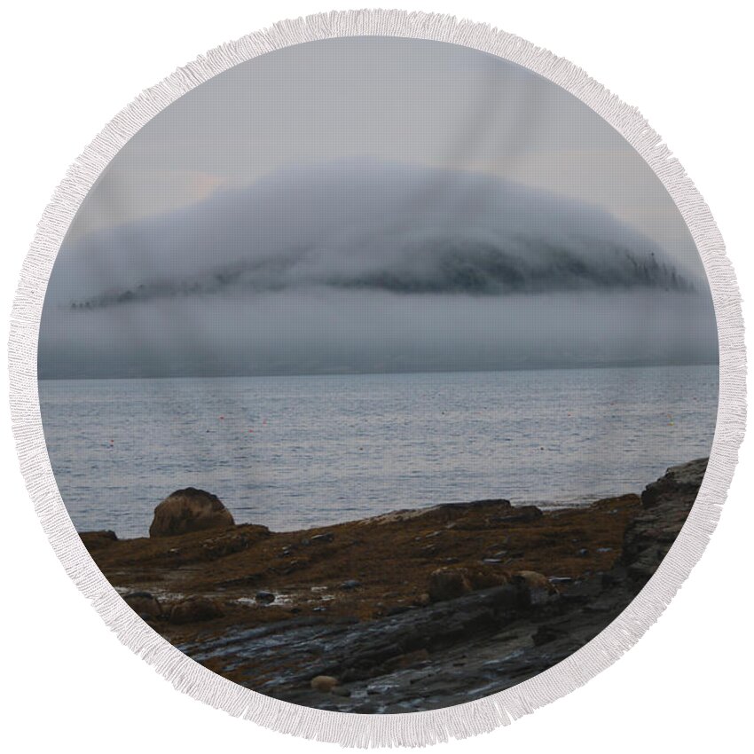 Harbor Round Beach Towel featuring the photograph Blanket Of Fog by Living Color Photography Lorraine Lynch