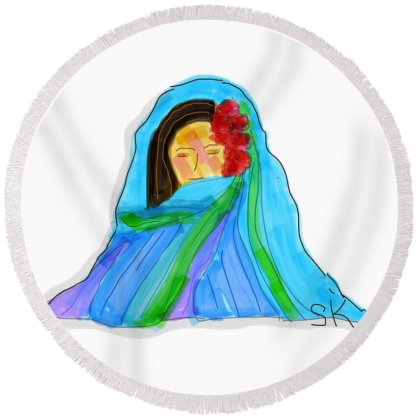Woman Round Beach Towel featuring the digital art Blanket Statement by Sherry Killam
