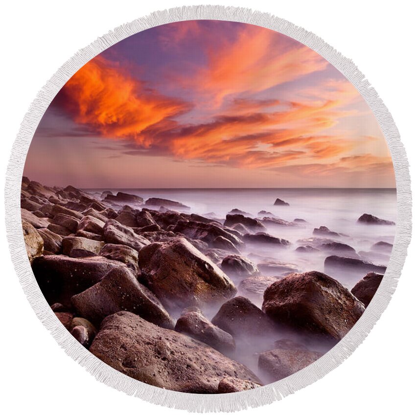 Jorgemaiaphotographer Round Beach Towel featuring the photograph Blaze of color by Jorge Maia