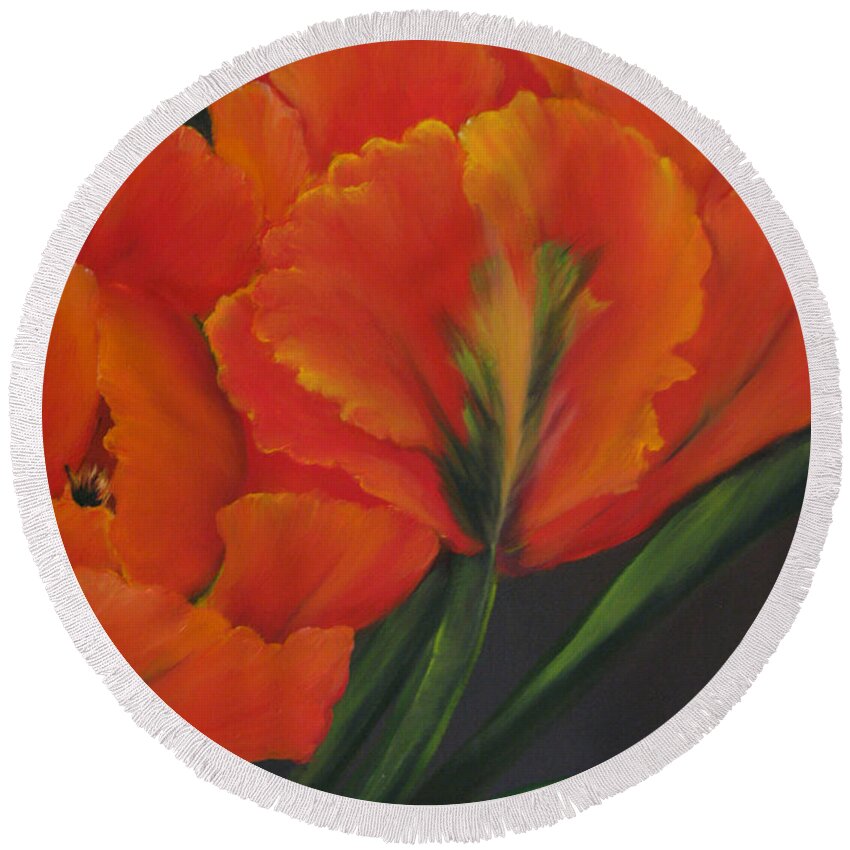 Tulips Round Beach Towel featuring the painting Blaze of Glory by Carol Sweetwood
