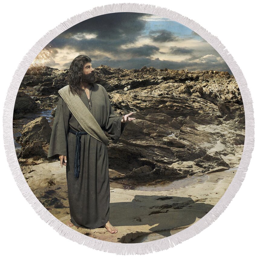 Jesus-christ Round Beach Towel featuring the photograph Blessed Are The Merciful For They Shall Obtain Mercy by Acropolis De Versailles