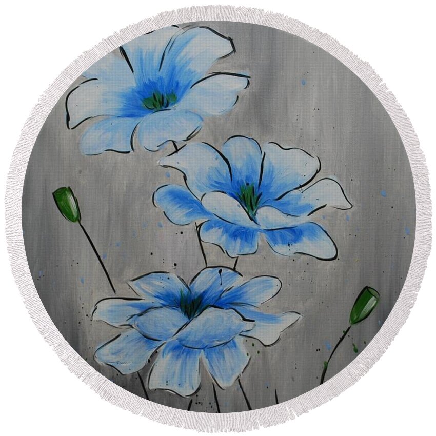 Flower Round Beach Towel featuring the painting Bleuming by Emily Page