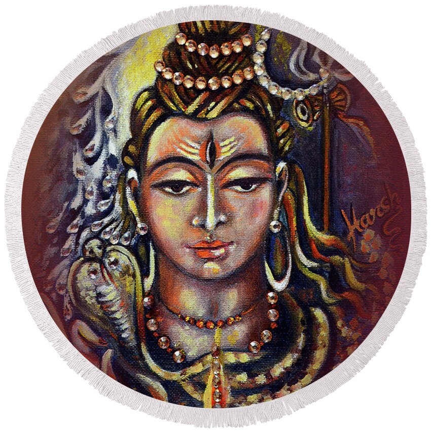 Shiva Round Beach Towel featuring the painting Bliss by Harsh Malik
