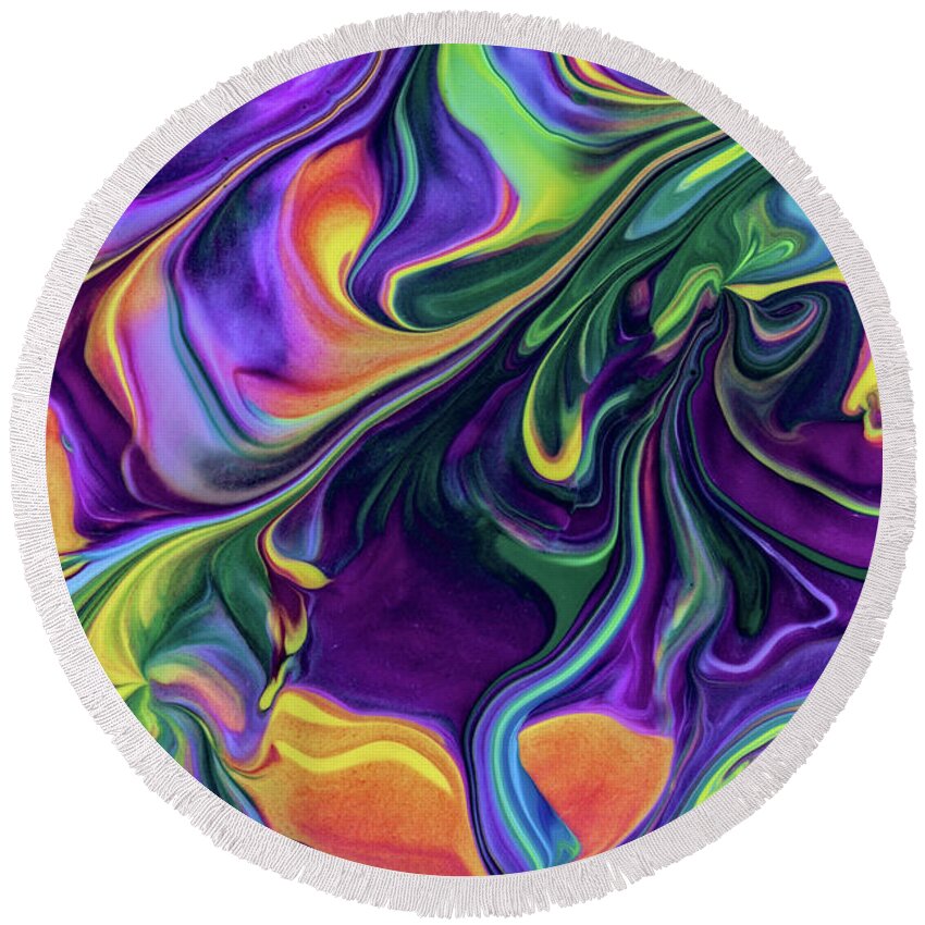 Abstract Round Beach Towel featuring the painting Block Rockin' by Patti Schulze