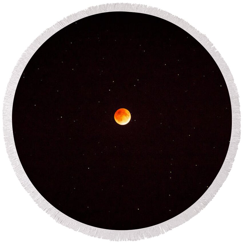 Eclipse Round Beach Towel featuring the photograph Blood Moon and Stars by Jack R Perry