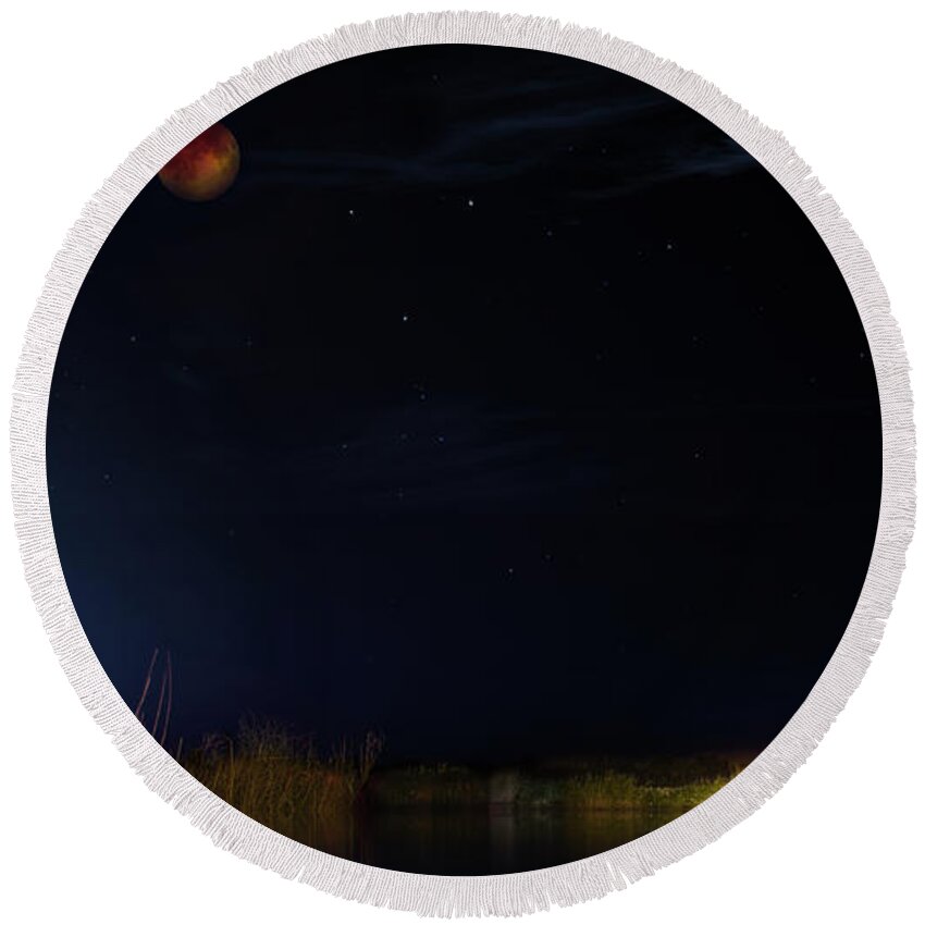 Eclipse Round Beach Towel featuring the photograph Blood Moon Country by Mark Andrew Thomas