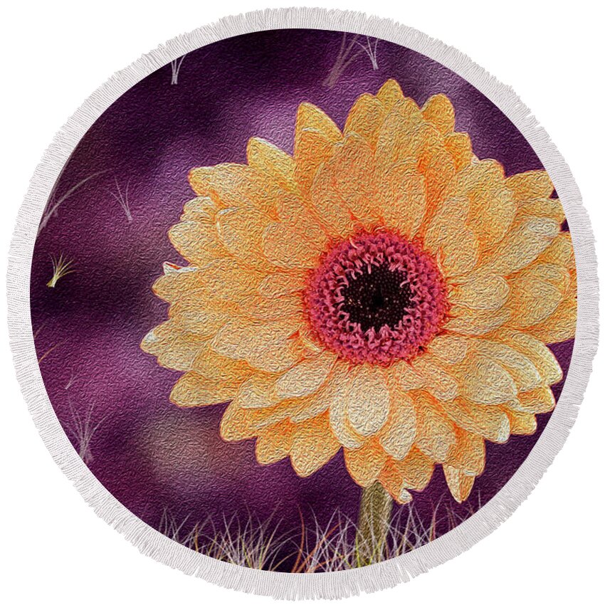 Gerbera Round Beach Towel featuring the digital art Bloom where planted by Vanessa Thomas