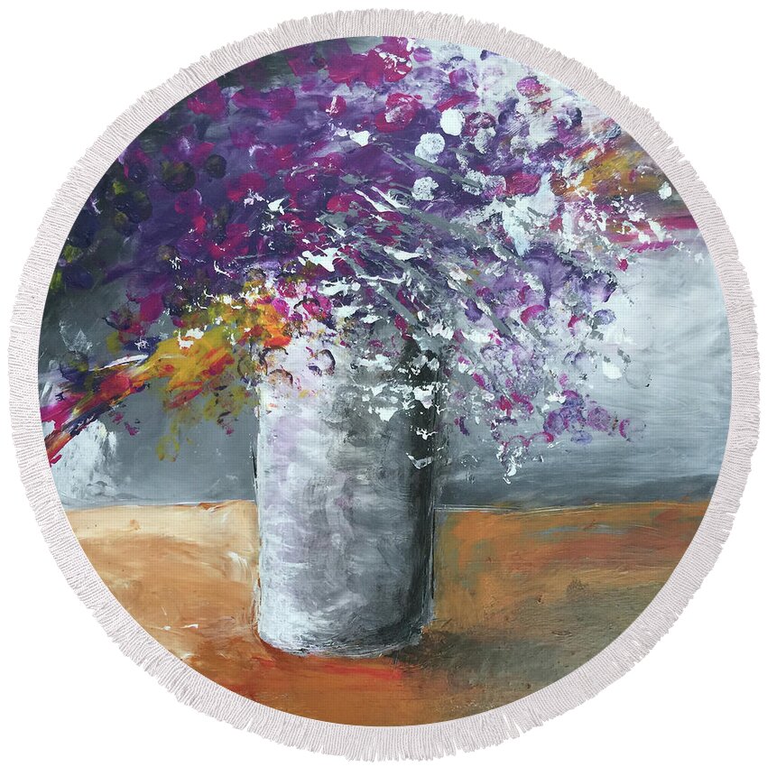 Watrer Round Beach Towel featuring the painting Bloom Where You Are Planted by Linda Bailey