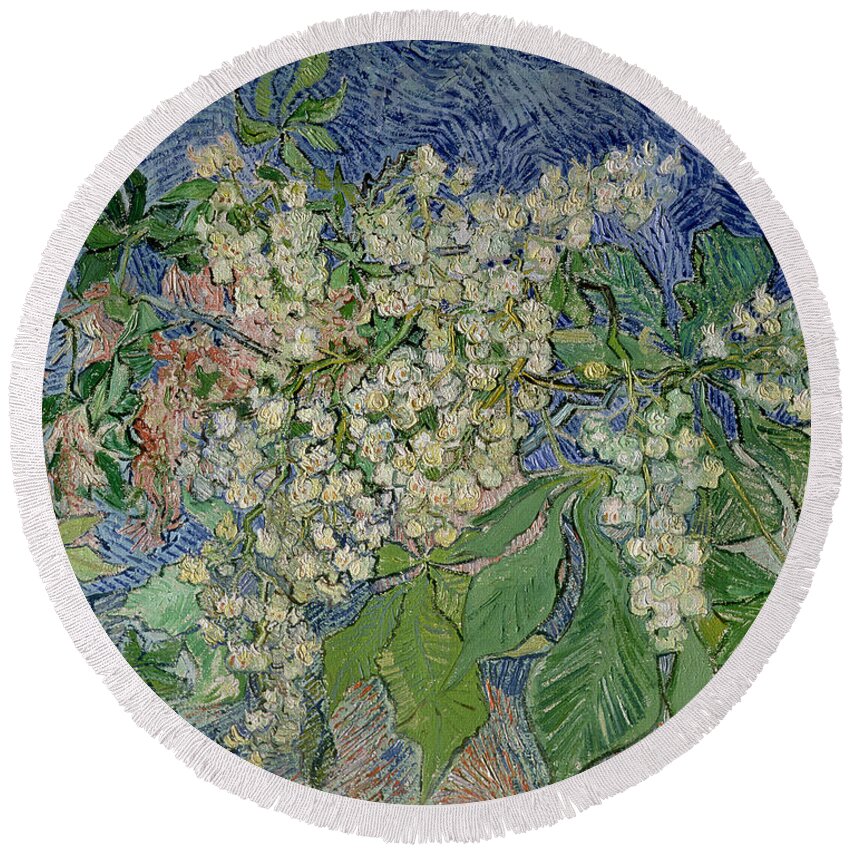 Blossoming Round Beach Towel featuring the painting Blossoming Chestnut Branches by Vincent Van Gogh