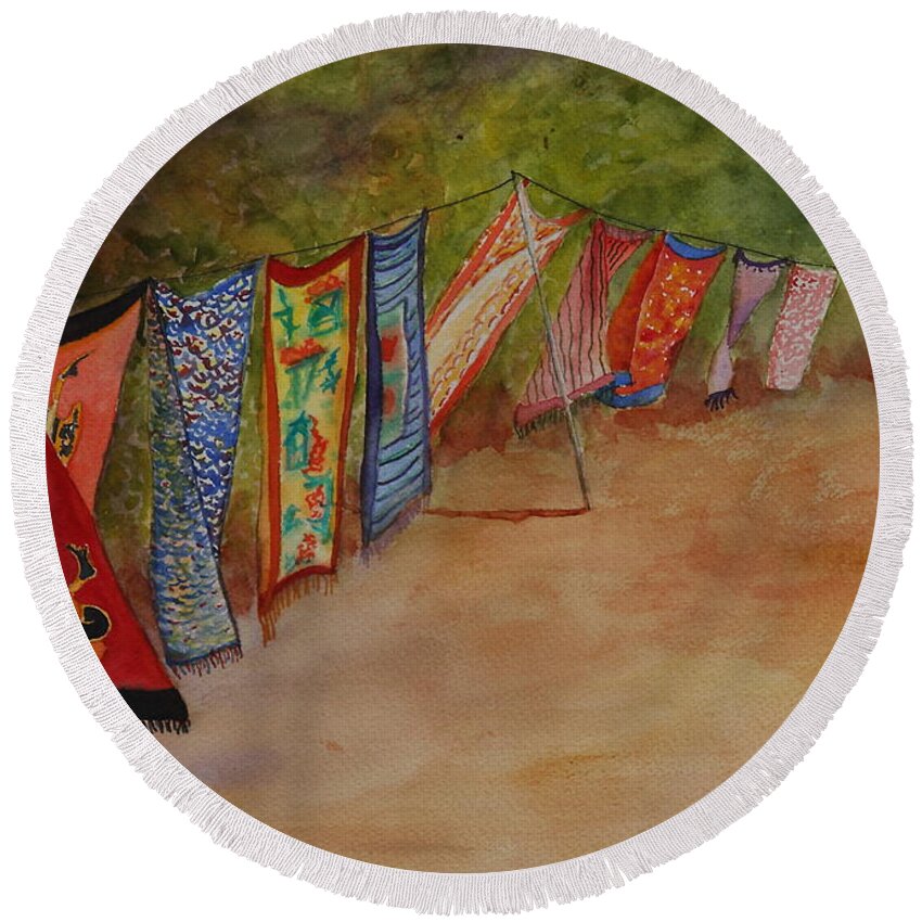 Sari Round Beach Towel featuring the painting Blowin' in the Wind by Ruth Kamenev