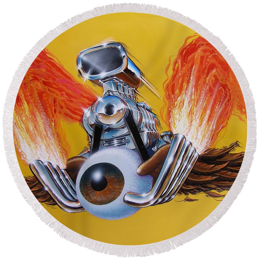 Hot Rod Round Beach Towel featuring the painting Blown Eyeball by Alan Johnson