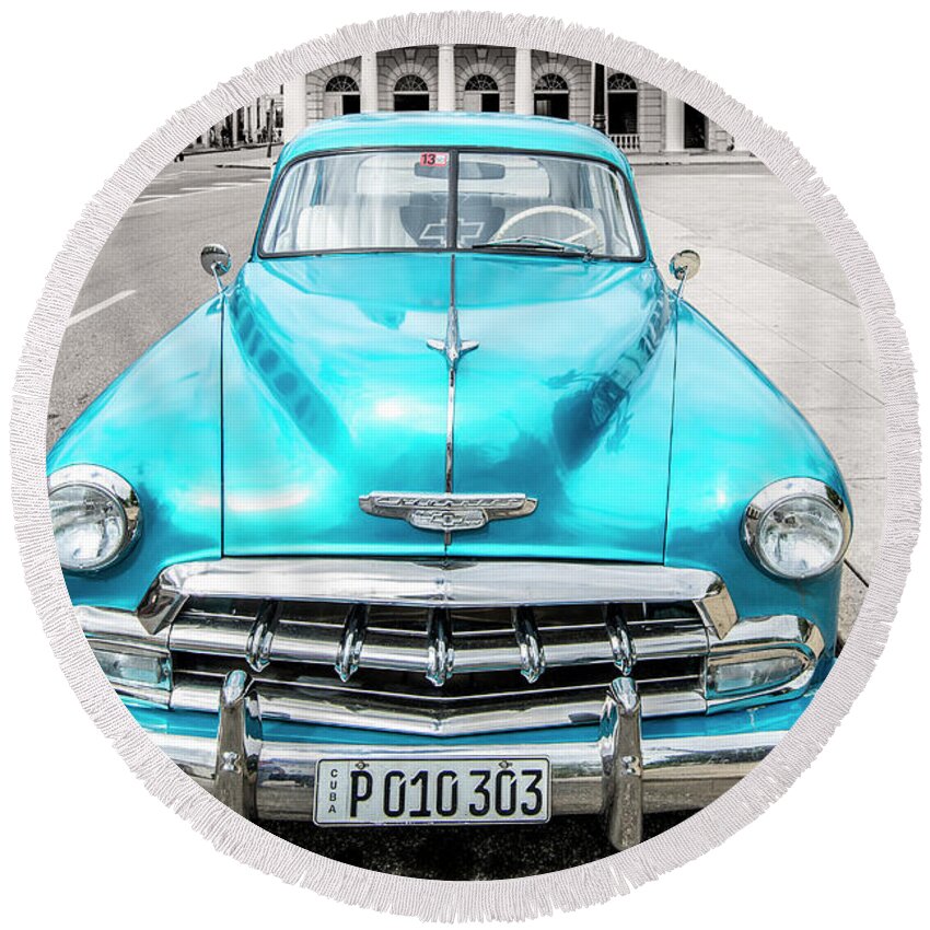 1952 Chevy Round Beach Towel featuring the photograph Blue 52 by Lou Novick