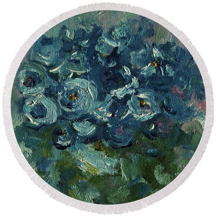 Blue Round Beach Towel featuring the painting Blue by Amalia Suruceanu