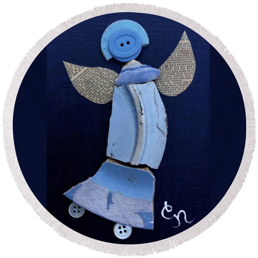 Blue Angel Round Beach Towel featuring the mixed media Blue Angel by Carol Neal