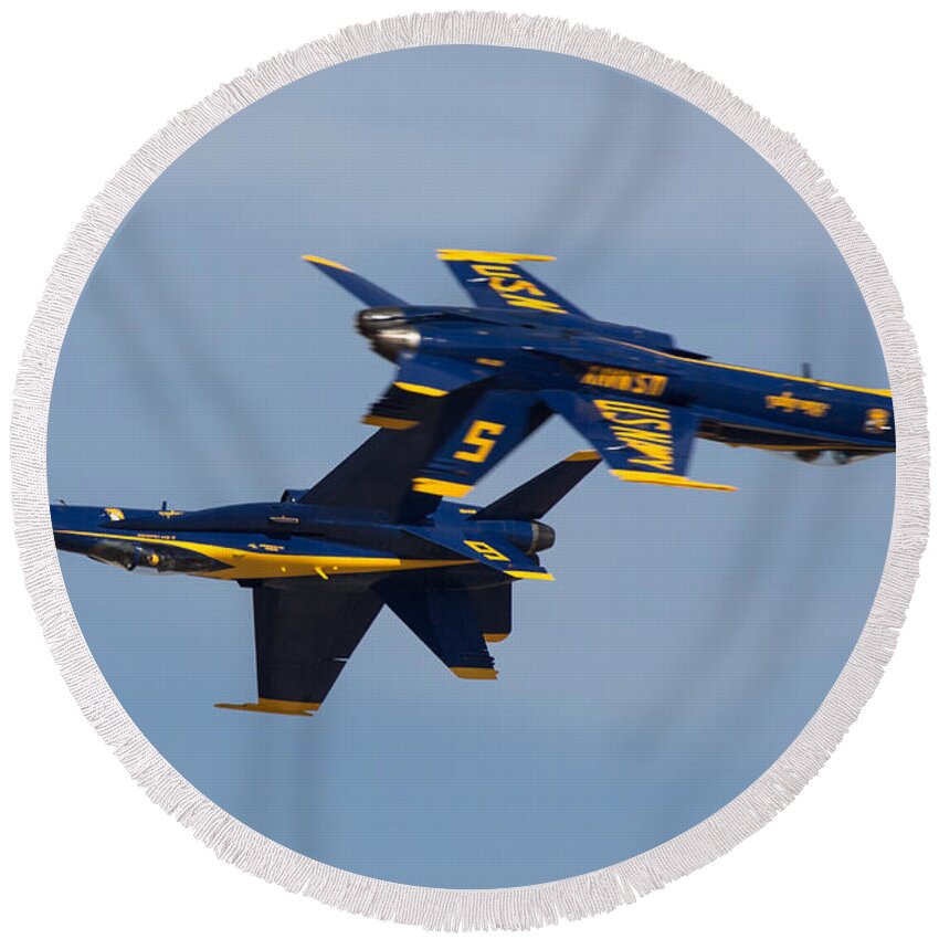 Blue Angels Round Beach Towel featuring the photograph Blue Angel Solos by John Daly