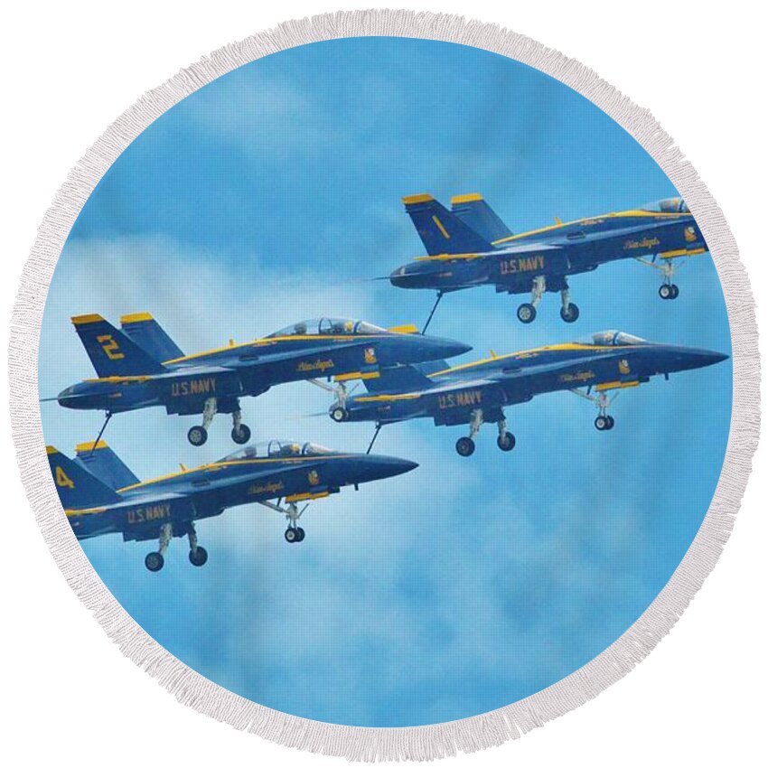 Plane Round Beach Towel featuring the photograph Blue Angels by Billy Beck