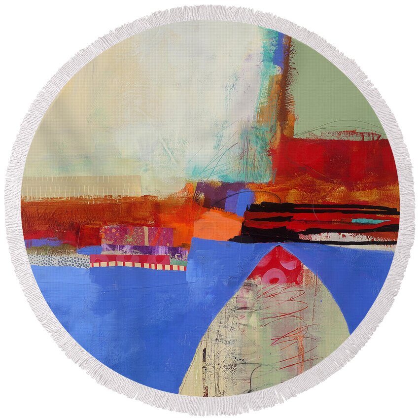 Abstract Art Round Beach Towel featuring the painting Blue Arch by Jane Davies