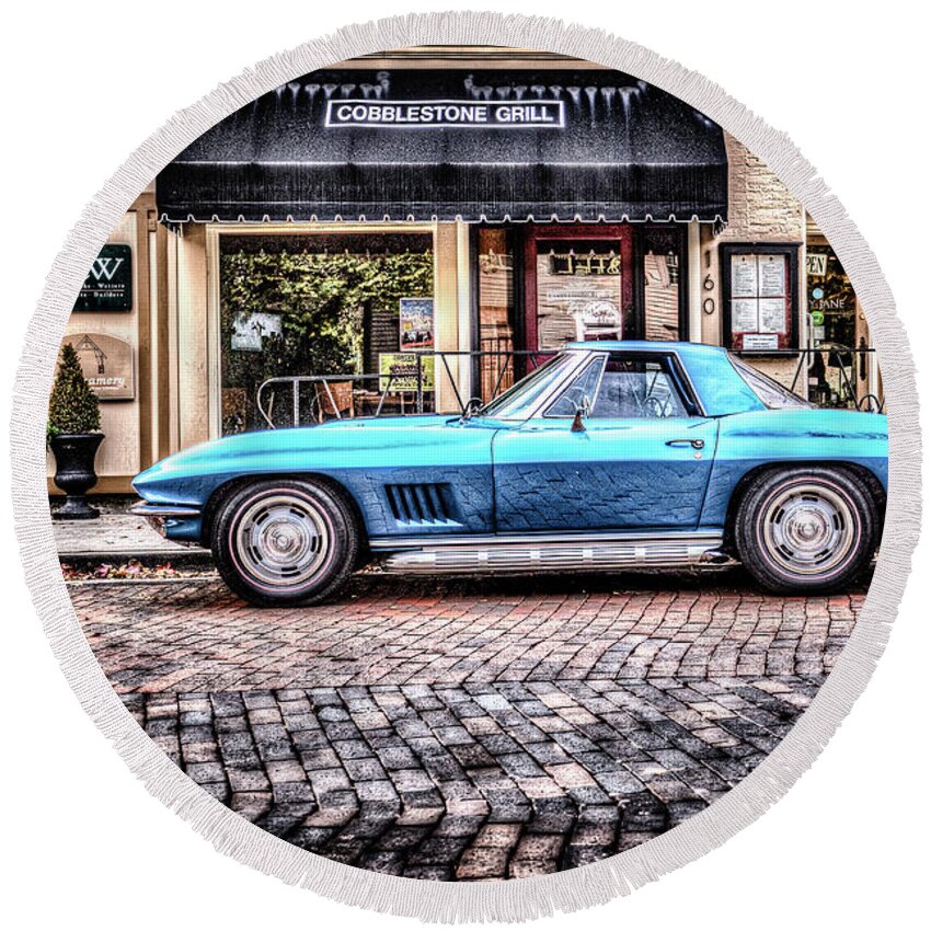 2016 Round Beach Towel featuring the photograph Blue Corvette by Wade Brooks