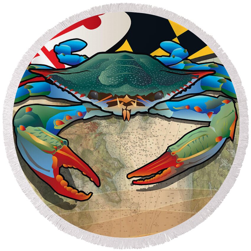 Crab Round Beach Towel featuring the digital art Blue Crab of Maryland by Joe Barsin