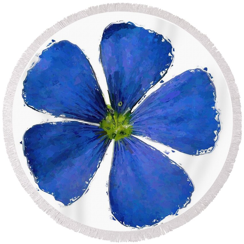 Anthony Fishburne Round Beach Towel featuring the mixed media Blue flower by Anthony Fishburne