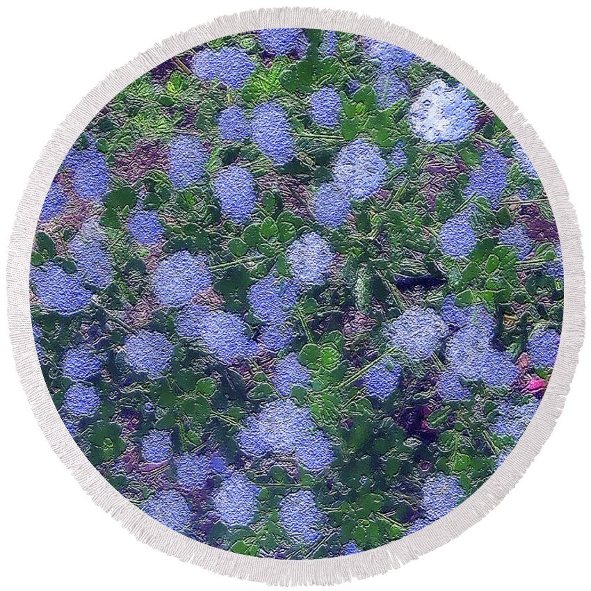 Flowers Round Beach Towel featuring the photograph Blue Flower Clusters #059 by Barbara Tristan