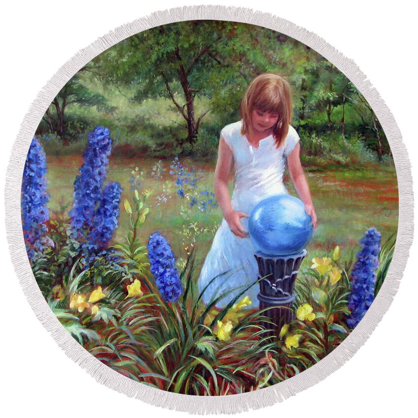Children Round Beach Towel featuring the painting Blue Gaze by Marie Witte