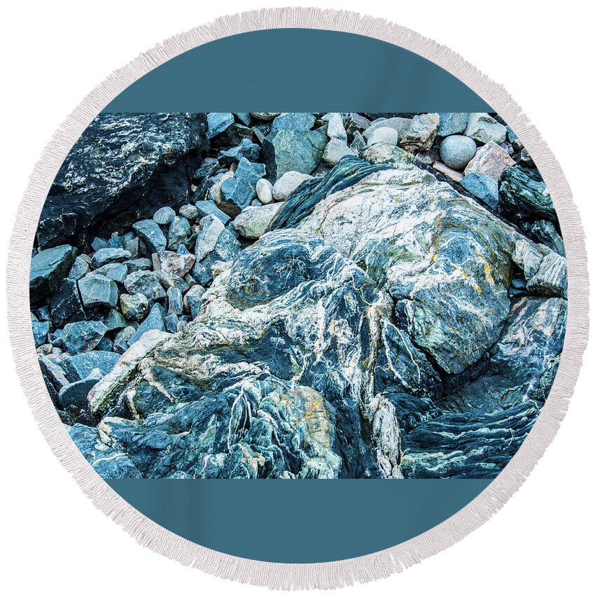 Granite Rock Round Beach Towel featuring the photograph Blue Gnome Rock by Daniel Hebard