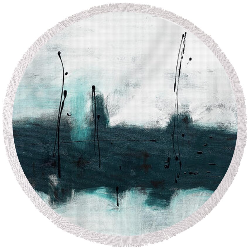 Abstract Art Round Beach Towel featuring the painting Blue Harbour by Carmen Guedez