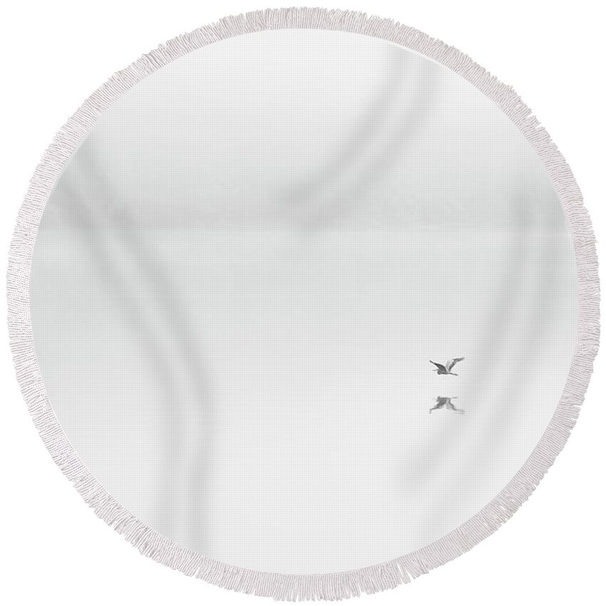Blue Heron Round Beach Towel featuring the photograph Blue Heron in the Fog by Deborah Penland