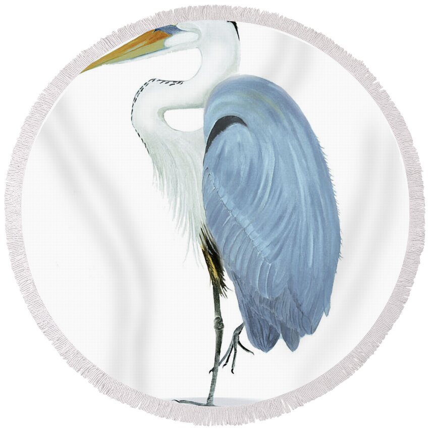 Blue Heron Round Beach Towel featuring the painting Blue Heron with no background by Anne Beverley-Stamps
