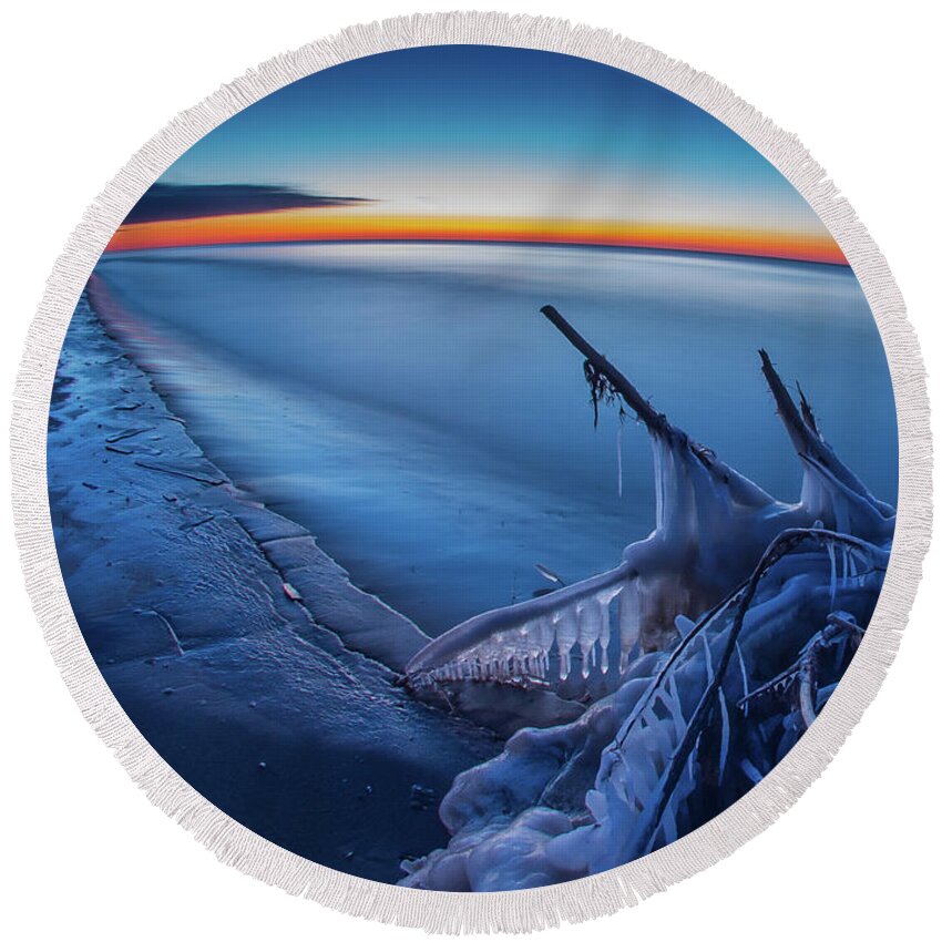 Wisconsin Round Beach Towel featuring the photograph Blue Hour Fisheye by David Heilman