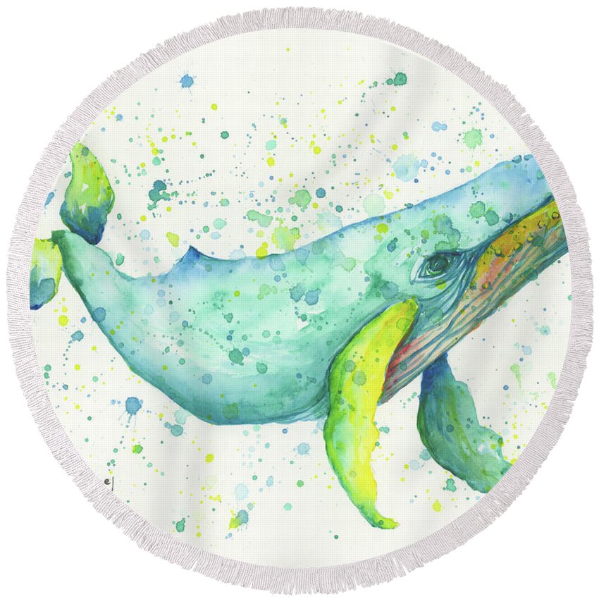 Darice Round Beach Towel featuring the painting Blue Humpback by Darice Machel McGuire