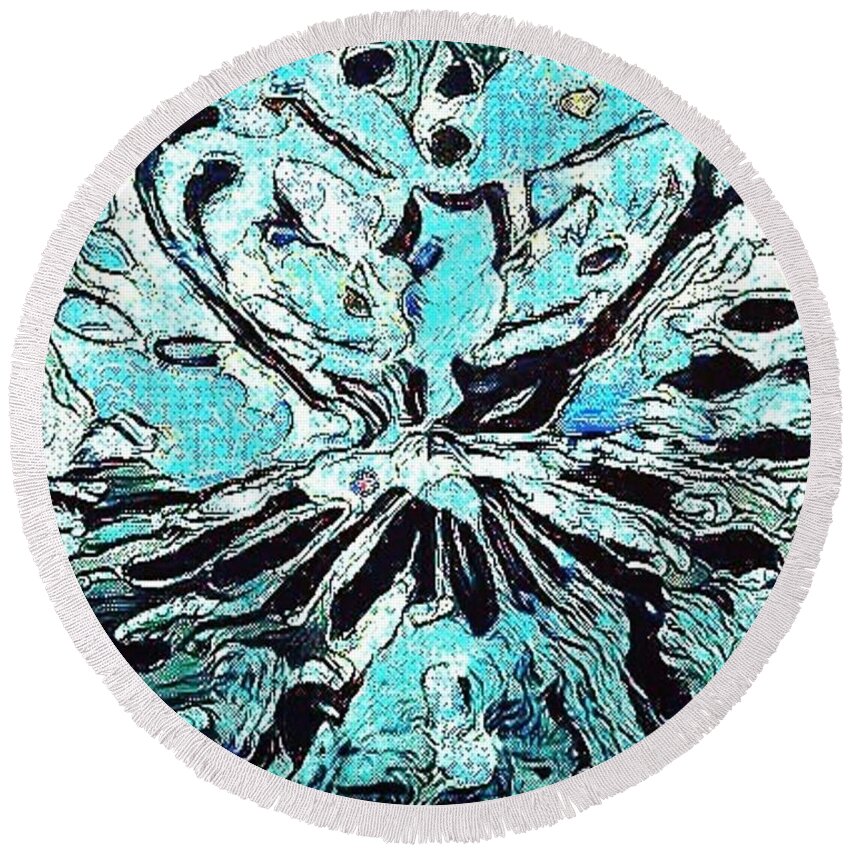 Blue Ice Round Beach Towel featuring the drawing Blue Ice by Brenae Cochran