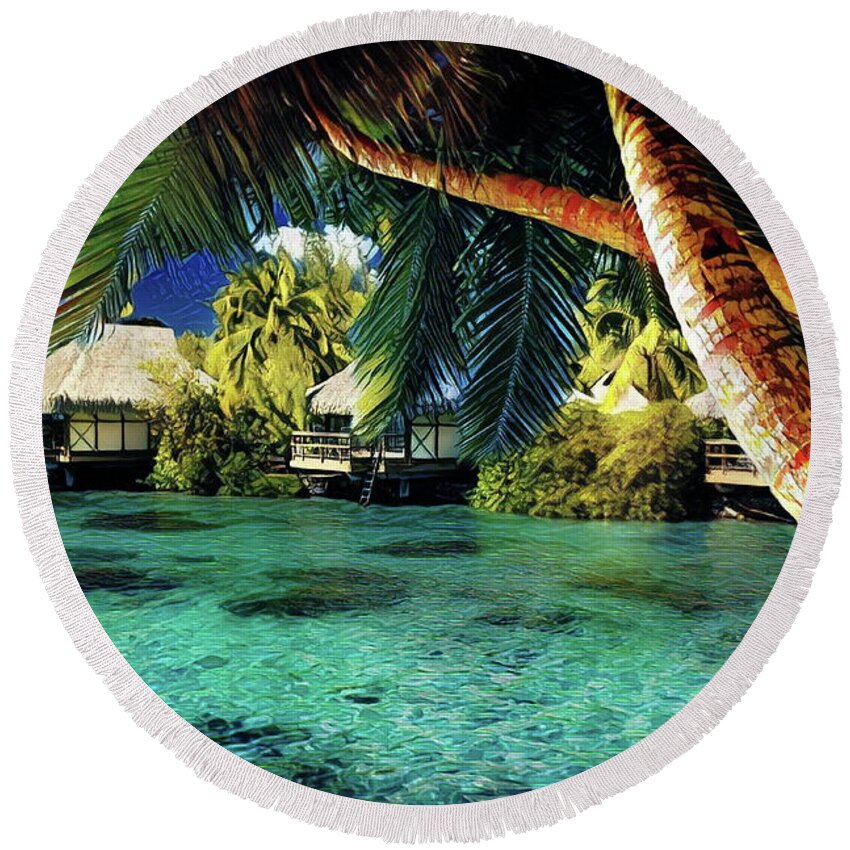 Blue Round Beach Towel featuring the painting Blue Lagoon by Russ Harris