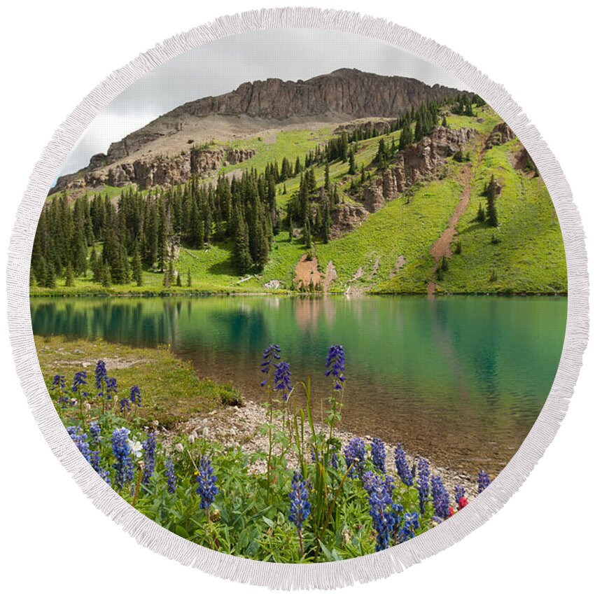 Blue Lake Round Beach Towel featuring the photograph Blue Lakes Summer Splendor by Cascade Colors