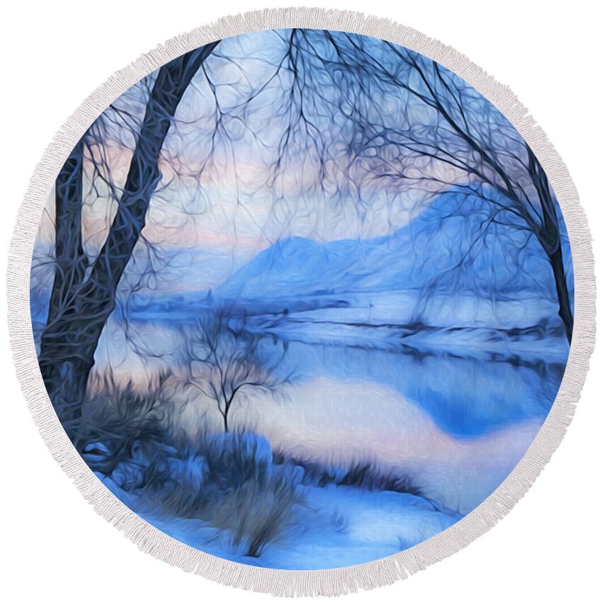 Blue Round Beach Towel featuring the photograph Blue Landscape by Theresa Tahara