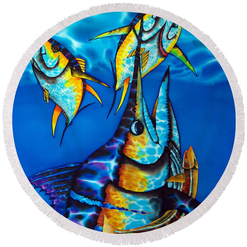  Yellowfin Tuna Round Beach Towel featuring the painting Blue Marlin by Daniel Jean-Baptiste