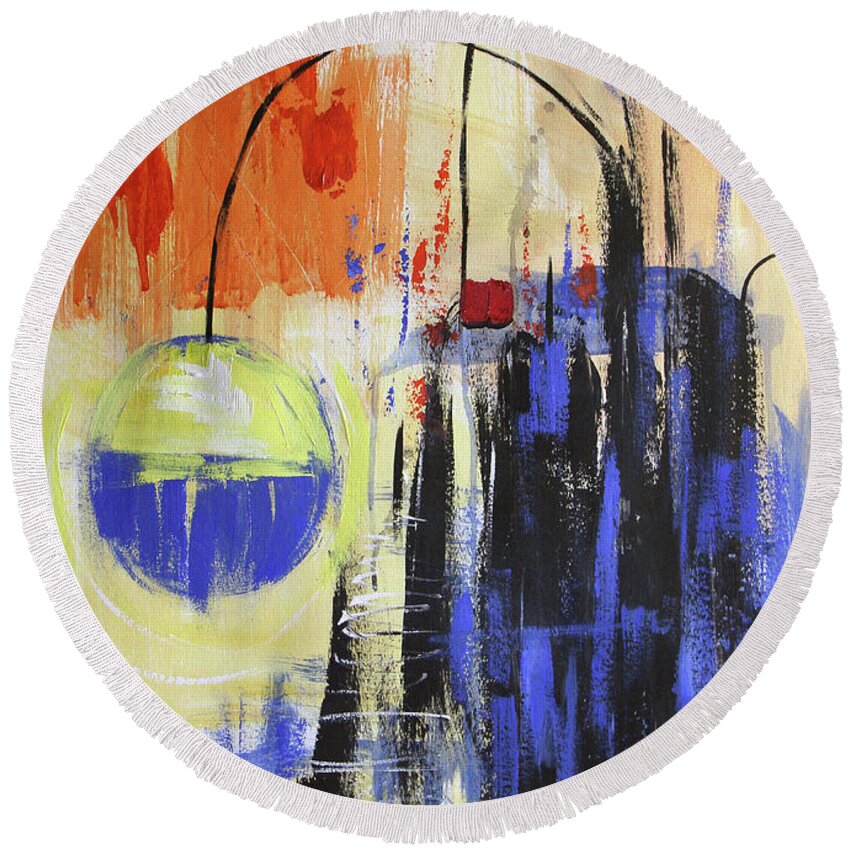 Abstract Round Beach Towel featuring the painting Blue Moon Sunset by Anthony Falbo