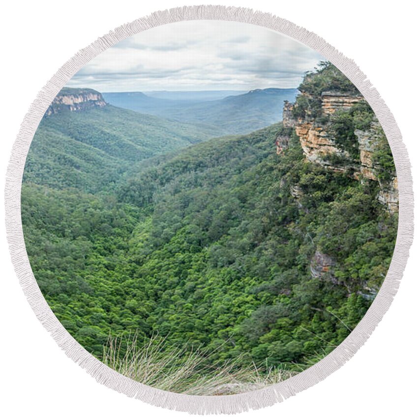 Nature Round Beach Towel featuring the photograph Blue Mountains 2 by Werner Padarin