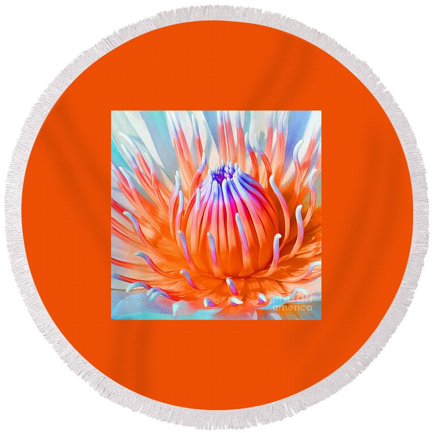 Blue Orange Lily Round Beach Towel featuring the photograph Blue Orange Lily by Jennifer Robin