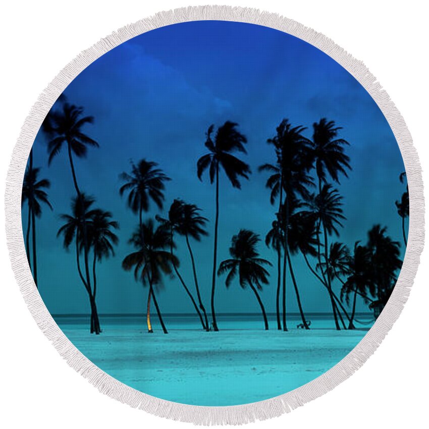 Blue Round Beach Towel featuring the photograph Blue Palms by Sean Davey
